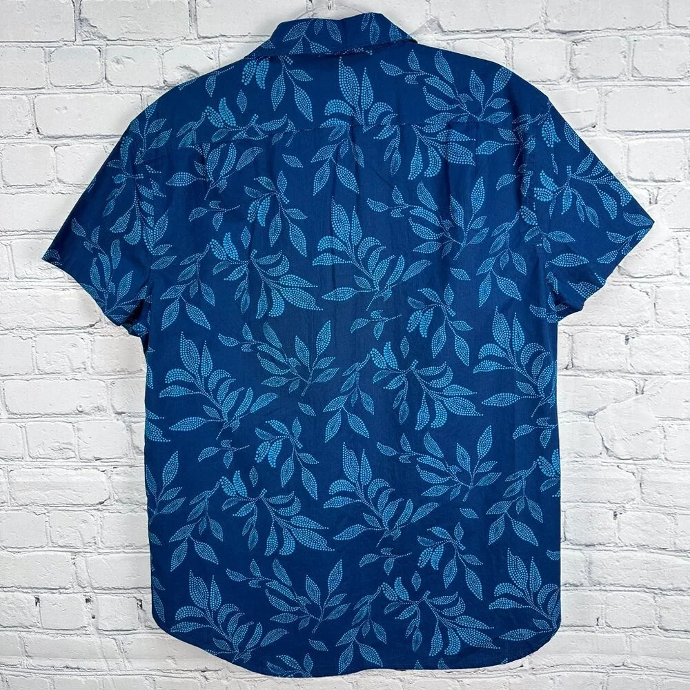 J. Crew Men's Casual Flex Washed Floral Print Short Sleeve Shirt Size Large Blue